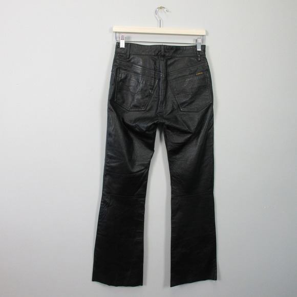 Diesel Genuine Leather Pants Womens Bootcut 26 Black Moto Low Rise Vtg Y2k 644 - Picture 2 of 16